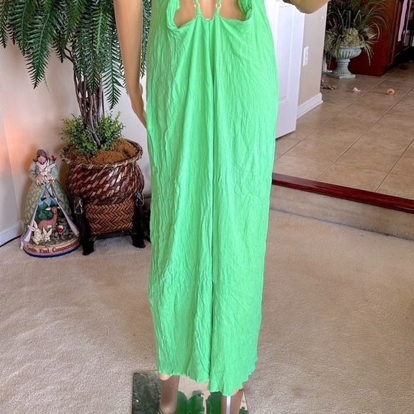 ASOS Green Jumpsuit Spaghetti Strap Open Back Long Romper Cruise Viscose Coverup - Picture 12 of 16